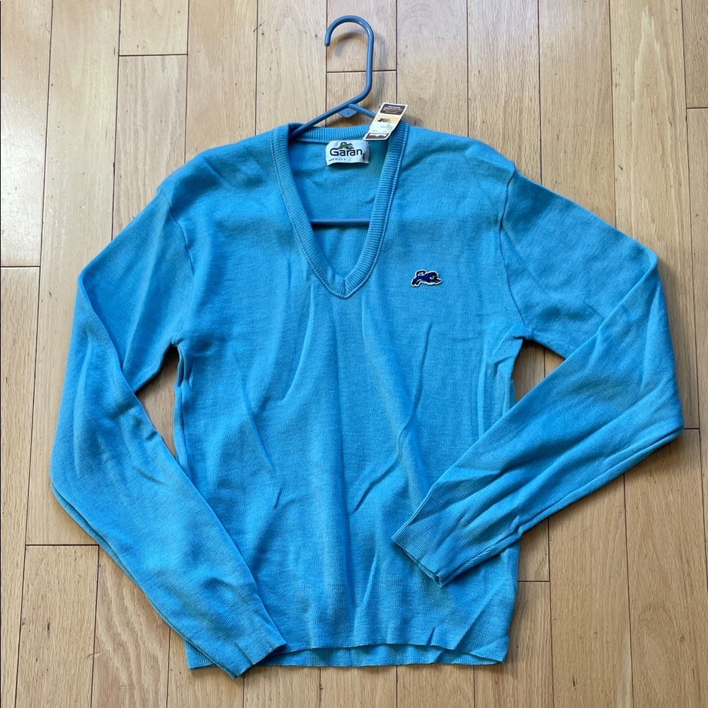 Vintage New w Tags Garan Turquoise V-Neck Sweater